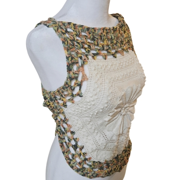 Hand Crafted Hexagon Silhouette Crochet Top Cotton & Acrylic Boho Multicolored - Picture 5 of 17